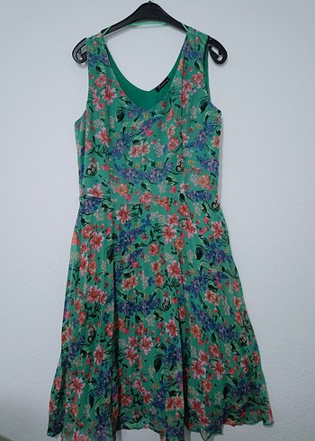 Çiçek Desenli V Yaka Midi Elbise - Görsel 5