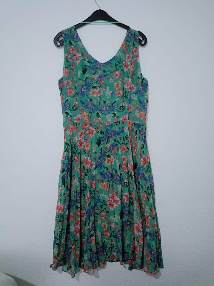 Çiçek Desenli V Yaka Midi Elbise - Görsel 2