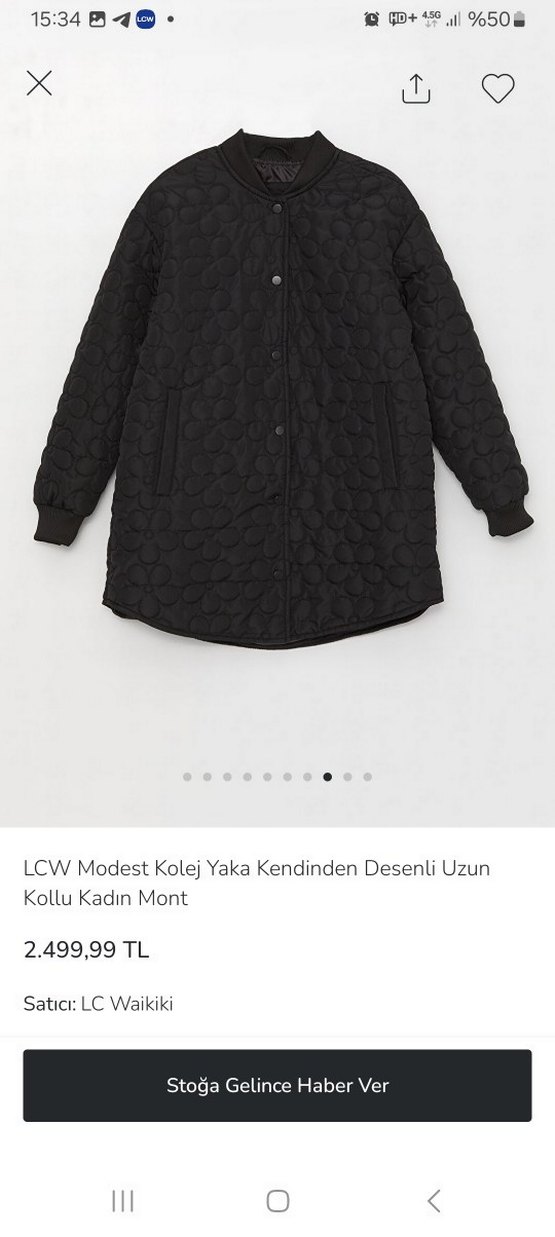 LCW Modest Uzun Kollu Siyah Kadın Mont - Görsel 2