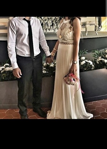 Modern Beyaz Uzun Elbise - Görsel 2