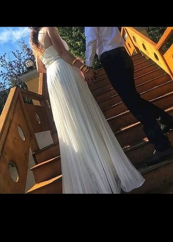 Modern Beyaz Uzun Elbise - Görsel 3