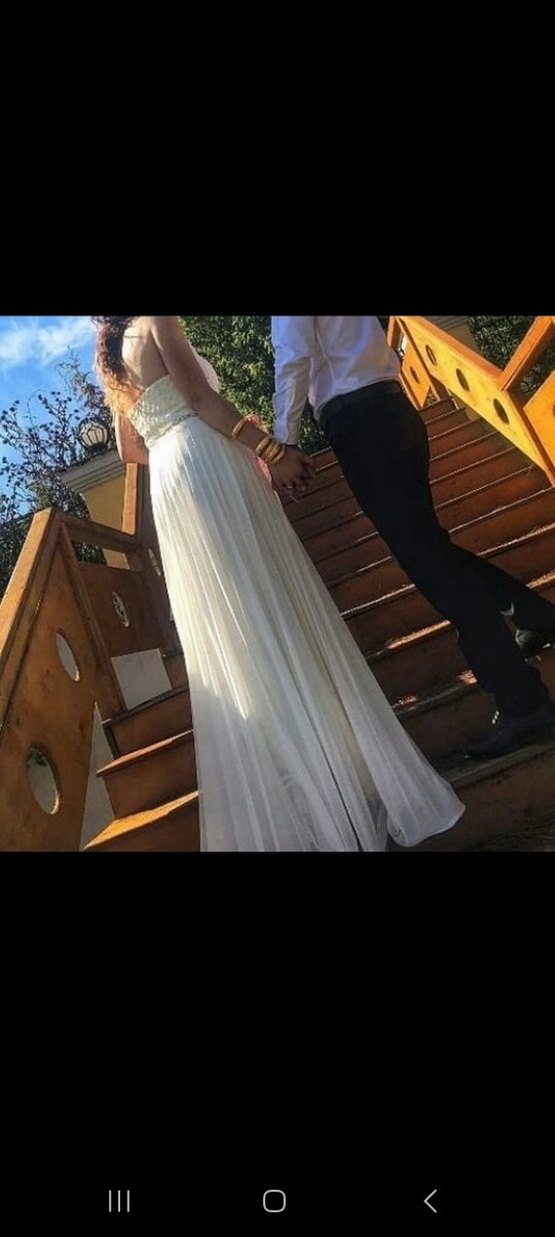 Modern   Beyaz Uzun Elbise - Görsel 3