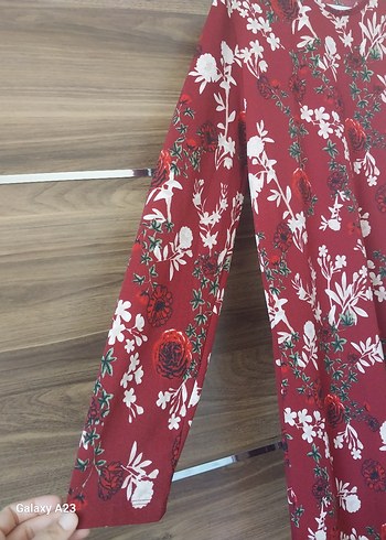 Bordo Uzun Kollu Bohem Desenli Elbise - Görsel 5