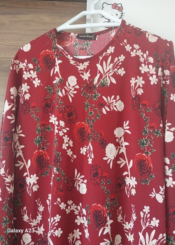 Bordo Uzun Kollu Bohem Desenli Elbise - Görsel 2