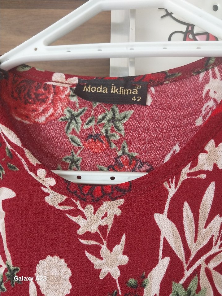 Bordo Uzun Kollu Bohem Desenli Elbise - Görsel 4