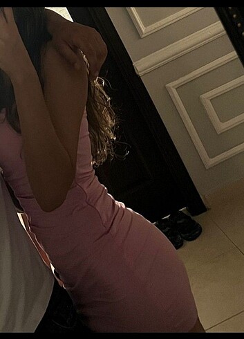 m Beden Pembe straplez mini elbise