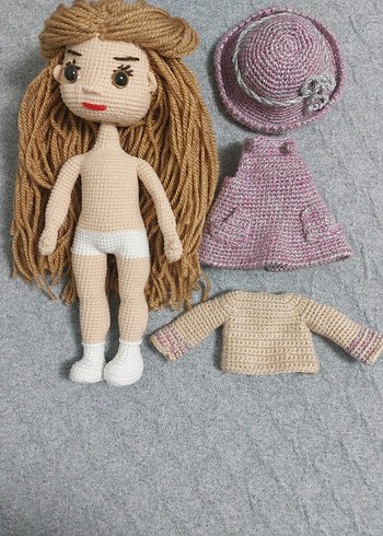 El Örgüsü Gri Elbise ve Şapkalı Bebek - Görsel 2