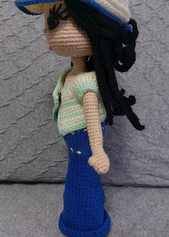 Mavi pantolonlu örgü oyuncak bebek seti - Görsel 6