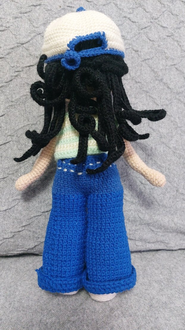 Mavi pantolonlu örgü oyuncak bebek seti - Görsel 5