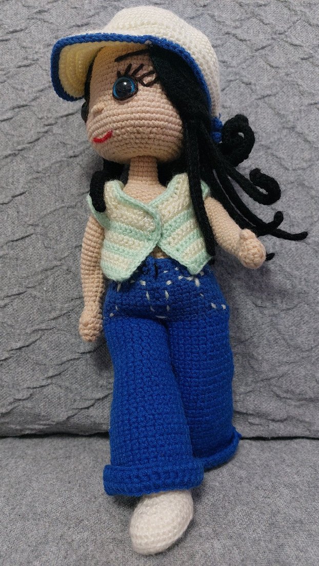 Mavi pantolonlu örgü oyuncak bebek seti - Görsel 4