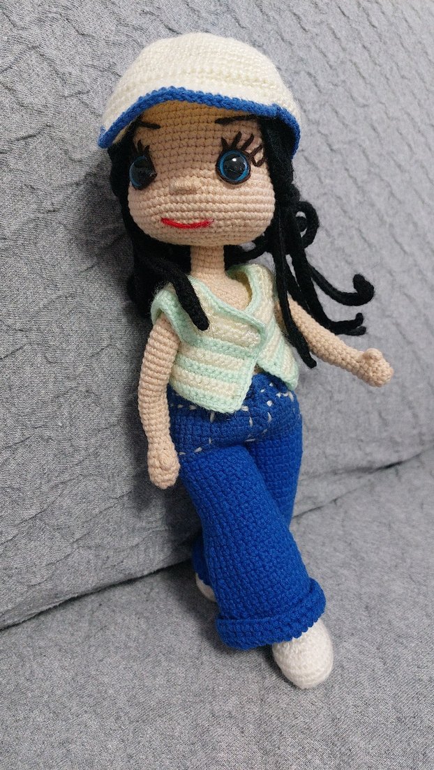 Mavi pantolonlu örgü oyuncak bebek seti - Görsel 3