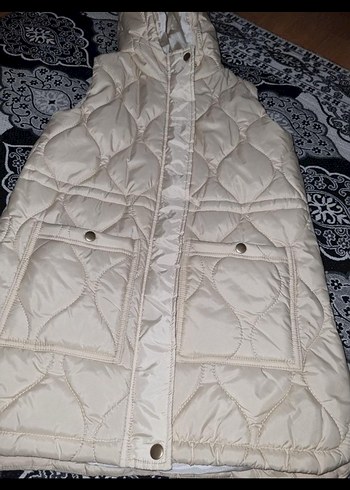 Kapüşonlu krem çocuk Uzun Yelek - Görsel 2