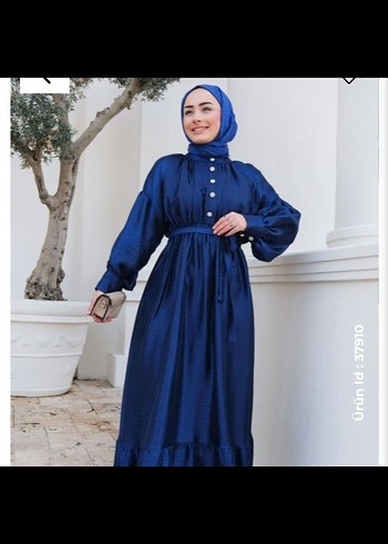 Düğmeli Parlak Mavi Uzun Kadın Elbise - Görsel 6