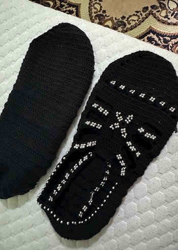 Nakışlı Siyah Örgü Kadın Terlik - Görsel 2