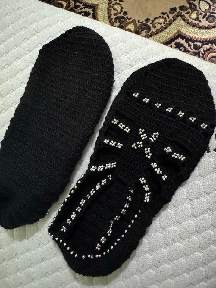 Nakışlı Siyah Örgü Kadın Terlik - Görsel 2