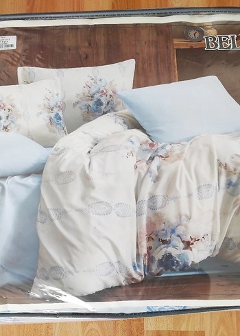 Uyku Seti Pastel Çiçek Desenli Beyaz Açık Mavi - Görsel 2