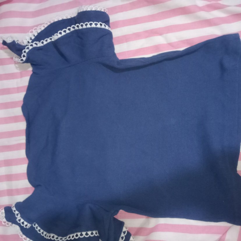 Mavi Kısa Kollu Triko Tişört - Görsel 4