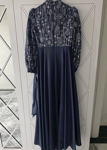 Nakışlı Lacivert Uzun Elbise - Görsel 2