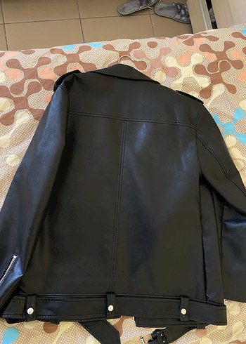 Kadın Siyah Deri Biker Ceket - Görsel 3