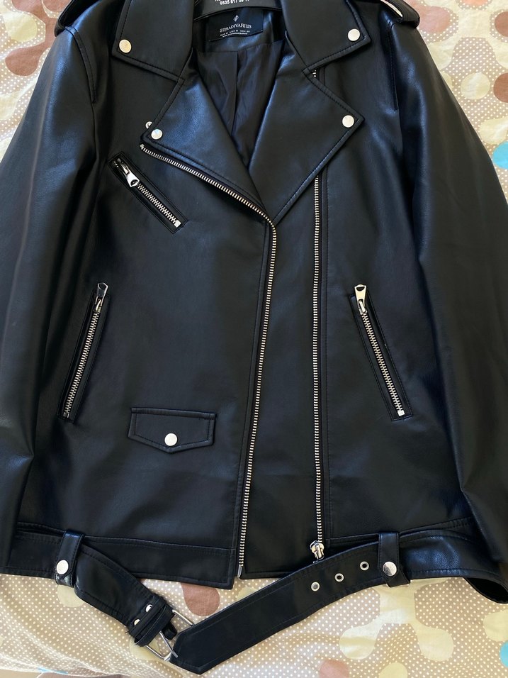 Kadın Siyah Deri Biker Ceket - Görsel 2