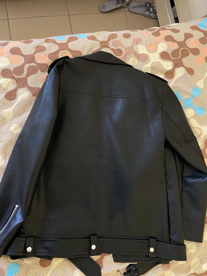 Kadın Siyah Deri Biker Ceket - Görsel 3