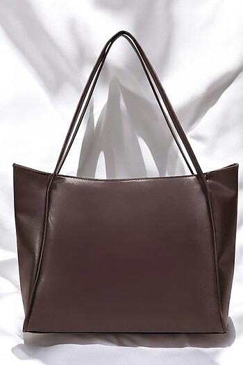 Diğer Kadın Kahverengi Çift Saplı Fermuarlı Shopper Çanta