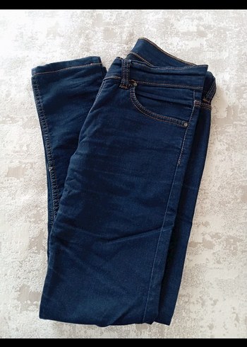 Lacivert Düğmeli Kadın Denim Pantolon - Görsel 3