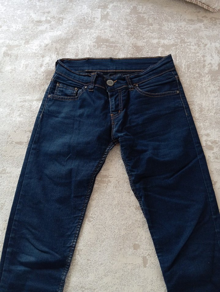 Lacivert Düğmeli Kadın Denim Pantolon - Görsel 2