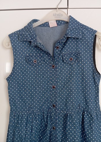 Kolsuz Puantiyeli keten Elbise - Görsel 2