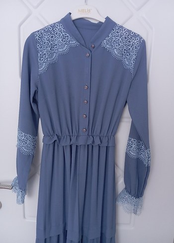 Nakış Detaylı Mavi Uzun Bohem Elbise - Görsel 2