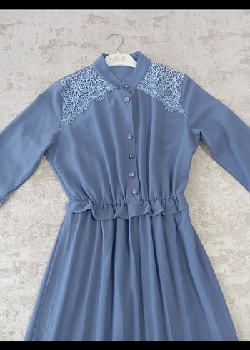 Nakış Detaylı Mavi Uzun Bohem Elbise - Görsel 4