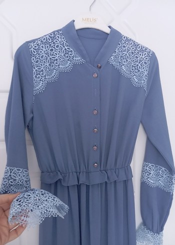 Nakış Detaylı Mavi Uzun Bohem Elbise - Görsel 3