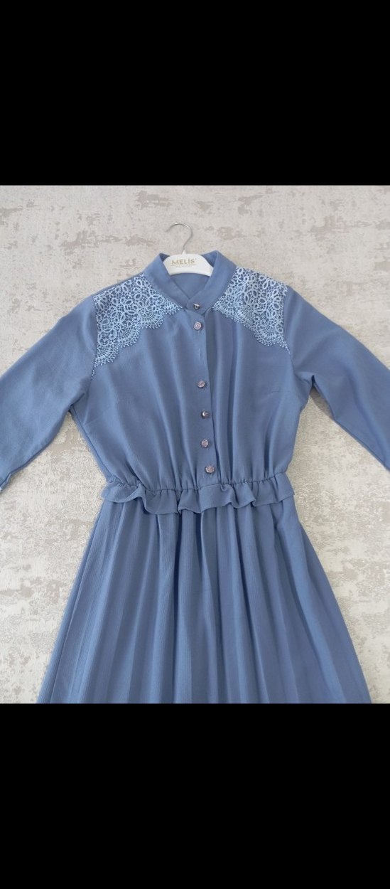 Nakış Detaylı Mavi Uzun Bohem Elbise - Görsel 4