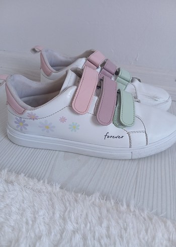 Kız Çocuk Beyaz Floral Cırt Cırtlı Spor Ayakkabı - Görsel 5