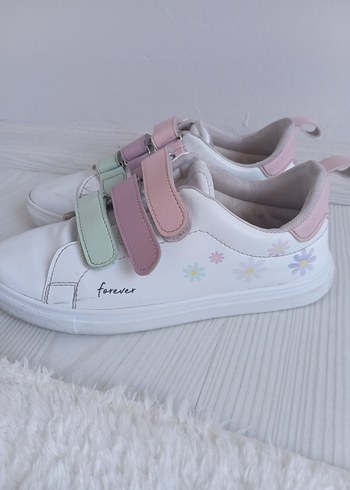 Kız Çocuk Beyaz Floral Cırt Cırtlı Spor Ayakkabı - Görsel 4