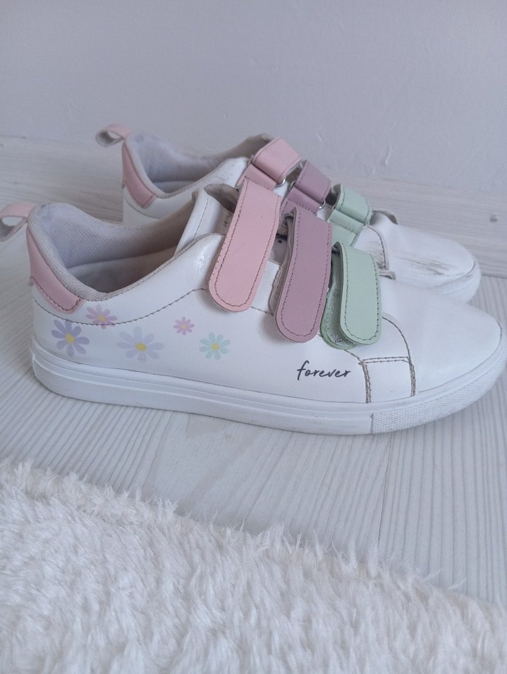 Kız Çocuk Beyaz Floral Cırt Cırtlı Spor Ayakkabı - Görsel 5