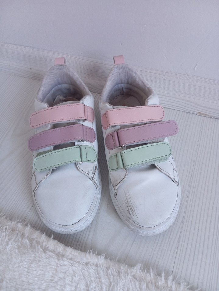 Kız Çocuk Beyaz Floral Cırt Cırtlı Spor Ayakkabı - Görsel 3