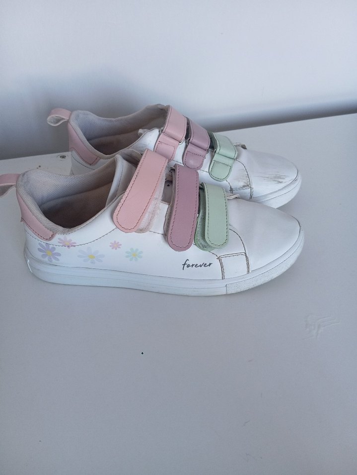 Kız Çocuk Beyaz Floral Cırt Cırtlı Spor Ayakkabı - Görsel 2