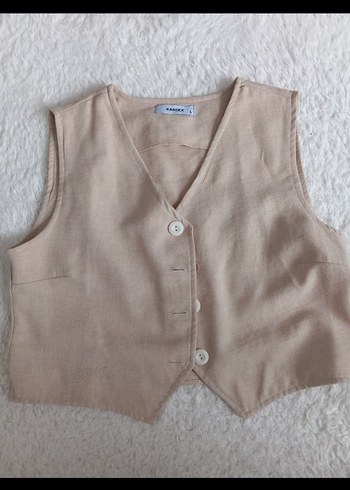 Bej Keten Düğmeli takım - Görsel 3