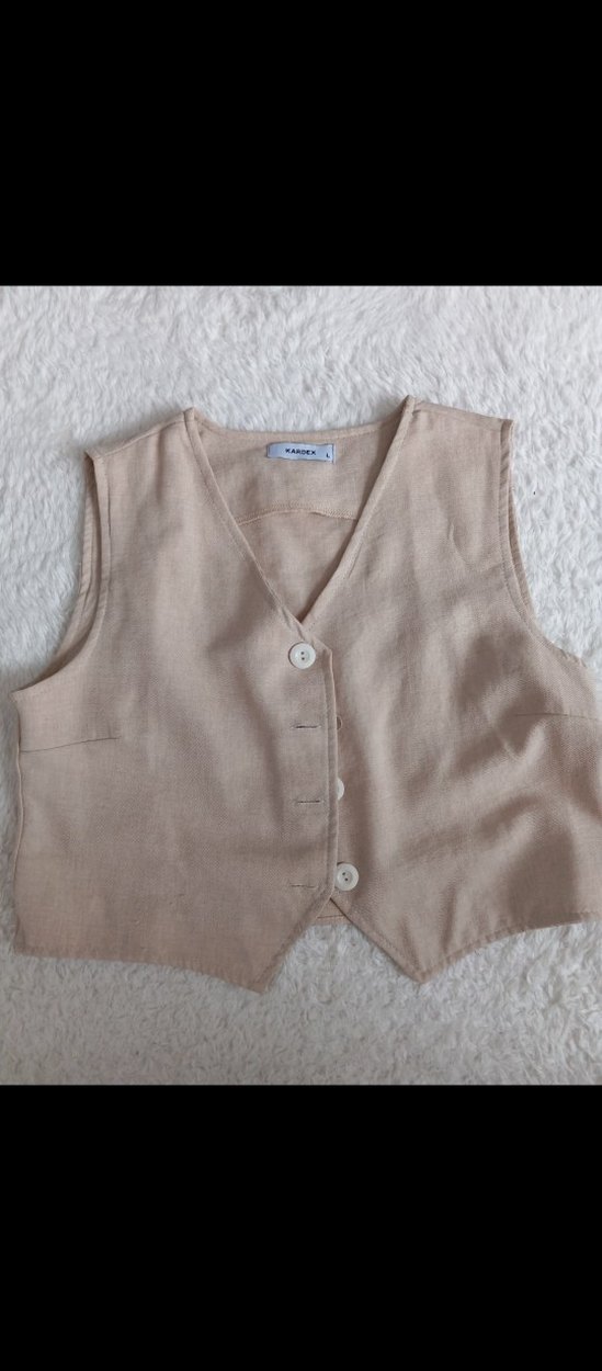 Bej Keten Düğmeli takım - Görsel 3