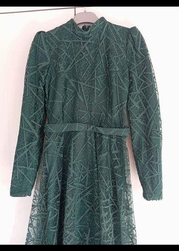 Yeşil Dantel İşlemeli Uzun Abiye Elbise - Görsel 5