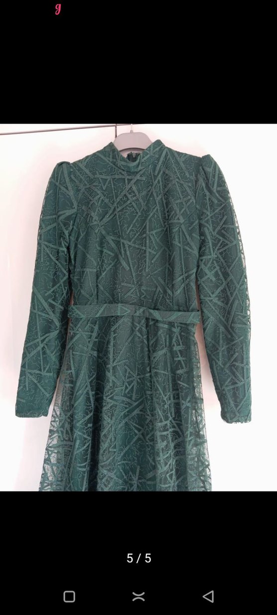 Yeşil Dantel İşlemeli Uzun Abiye Elbise - Görsel 5