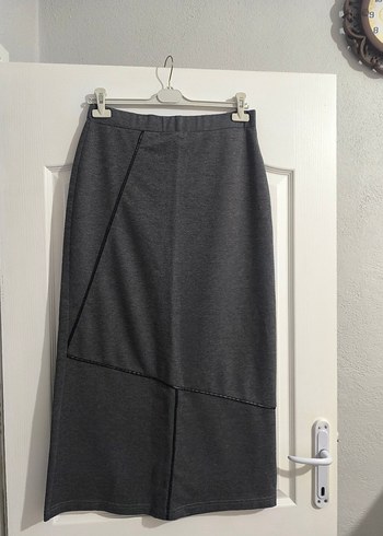 Gri Uzun kalem Eteği, Kemer Detaylı - Görsel 3