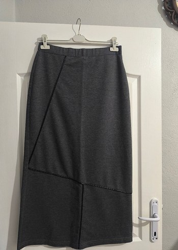 Gri Uzun kalem Eteği, Kemer Detaylı - Görsel 4