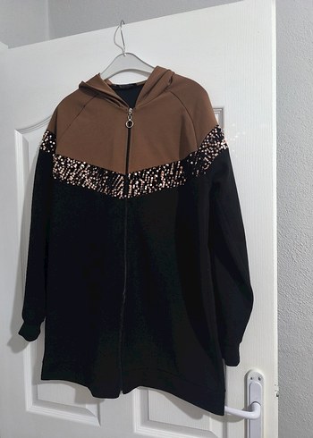 Kapüşonlu, Fermuarlı Kahverengi Siyah  Ceket - Görsel 3