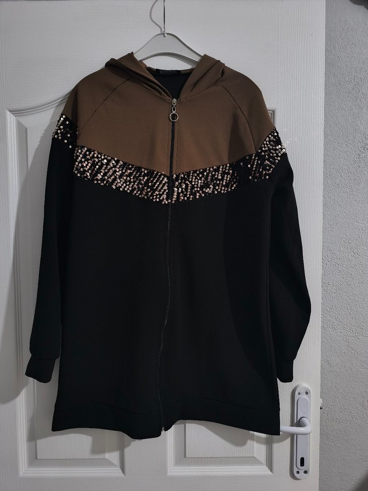 Kapüşonlu, Fermuarlı Kahverengi Siyah  Ceket - Görsel 5