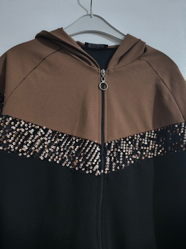 Kapüşonlu, Fermuarlı Kahverengi Siyah  Ceket - Görsel 4