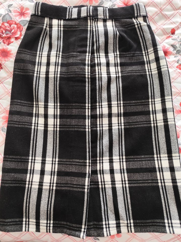 Gri Ekose Midi Kadın Etek - Görsel 3