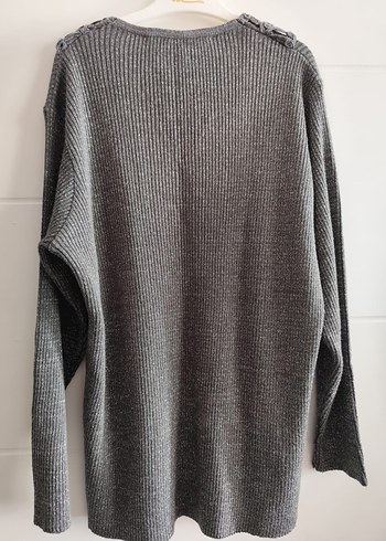 Gri V Yaka Örgü Kadın Kazak - Görsel 5