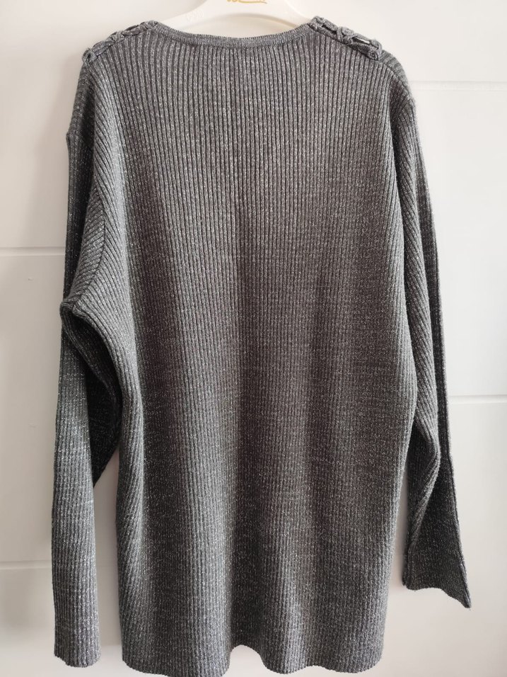 Gri V Yaka Örgü Kadın Kazak - Görsel 5